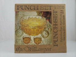 VTG Glass Punch Bowl Set Williamsport Prism Cut 18 Pieces Org Open Box Never Use - £51.94 GBP