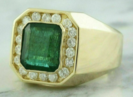 Uomo Matrimonio Anello 6 KT Smeraldo Taglio Finto IN 14k Placcato Oro Giallo - £100.35 GBP