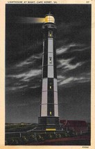 Lighthouse At Night Cape Henry Virginia 1940s linen postcard - £5.04 GBP