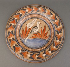 Vintage Mexican Acapulco Folk Art Tonala Burnished Pottery Bird Wall Plate 12.5&quot; - £117.98 GBP