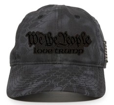 We The People &quot;Love Trump&quot; Black Leather Badge Adjustable Tac600 Side Flag Hat - £19.63 GBP