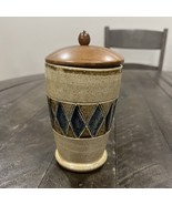 Bruce Stebner Art Pottery Stoneware Vase Container With Wooden Lid Geo P... - $54.14 CAD