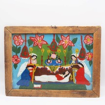 Folk Art Reverse Pittura Vetro con Cornice Angels Preghiera Sopra Woman IN Bara - £324.79 GBP