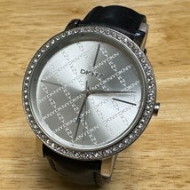 DKNY Quartz Watch NY-4959 Men 50m Silver Steel Rhinestone Leather New Battery - $25.64