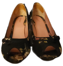 Kenzie womens floral Navy heels shoes pumps size 11M open toe 3.5 heels - £15.69 GBP