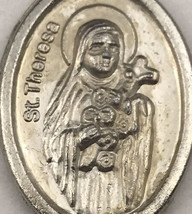 Vintage St Theresa Pendant Charm Medal Catholic Pray For Us Saint - £7.86 GBP
