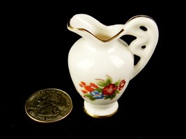 Miniature Porcelain Pitcher, Tiny Bud Vase, Bradley Bone China, Floral, Japan - £11.70 GBP