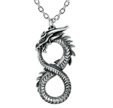Alchemy Gothic Infinity Dragon Pendant English Pewter Necklace Ouroboros P916 - £17.26 GBP