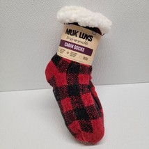 New Muk Luks Cabin Slipper Socks Black &amp; Red S/M (5-7) 2 Pack Non Skid Adult - £12.30 GBP