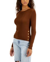 MSRP $39 Hooked Up by Iot Juniors&#39; Ribbed Side-Snap Sweater Brown Size Large - $24.75