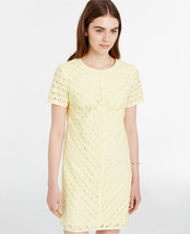 New Ann Taylor Yellow Eyelet Cotton Chevron Short Sleeve Lined Sheath Dr... - £38.78 GBP