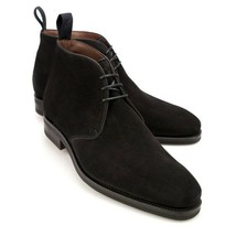 Customized Handmade Men&#39;s Black Chukka High Ankle Suede Leather Lace Up Boots - £141.21 GBP