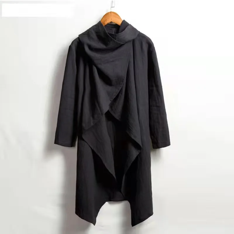 Vintage Ponchos Men  Cardigan Coats Long Sleeve Scarf Collar Trench Cott... - £98.54 GBP