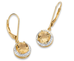 Yellow Citrine And Diamond Accent Halo Drop Gp Earrings 14K Gold Sterling Silver - £79.07 GBP