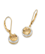 YELLOW CITRINE AND DIAMOND ACCENT HALO DROP GP EARRINGS 14K GOLD STERLIN... - £78.21 GBP