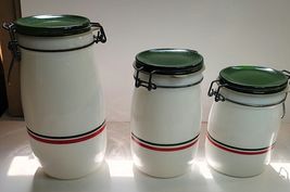 Wheaton Milk Glass 3-Piece Canister Jars Wire Clamps - Sugar, Coffee & Tea image 5
