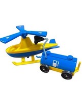 Vintage Fisher Price Little People Airport Yellow &amp; Blue Helicopter And ... - $12.84