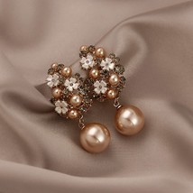 D pearl vintage geometric simple micro inlaid hollow flower pearl women dangle earrings thumb200