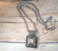 Necklace Chain w/Vintage Pendant/Brown Center 22&quot;+ Large Lobster Clasp Upcycled - £7.92 GBP