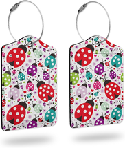 Luggage Tags for Suitcase,2 Pack Colorful Ladybug Insect Flower Leather Travel C - £12.75 GBP