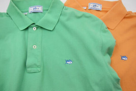 TWO Southern Tide Skipjack Cotton Golf Polo Shirts L Light Green and Orange - £35.87 GBP