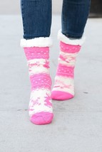 Hot Pink Reindeer Sherpa Traction Bottom Slipper Socks - £9.37 GBP
