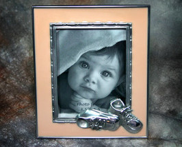 Adorable Baby Picture Frame in Peach Enameled Pewter 3.5x4.5 - $9.99