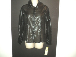 NEW Lapis Blouse Top Size S Black Cotton/Lurex Shiny Semi-Sheer Style A422 Small - £16.11 GBP