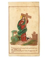 antique German Catholic holy card Christ cross hand colored 1800 religio... - $14.00