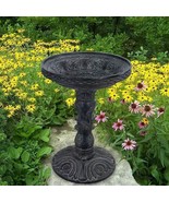 Outdoor Garden Fiberglass Bird Bath in Black Charcoal Stone Finish - $6,196.88 MXN