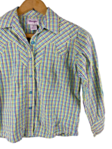Wrangler Size Medium 8 Girls Shirt Top Button Down Western Rhinestone Plaid - £22.27 GBP