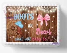 Boots Or Bows Gender Reveal Edible Image Cowboy Baby Shower Edible Birthday Cake - $16.47