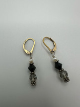 Vintage 14k GF Pearl Black Bead Dangle Earrings 1.5&quot; - £14.31 GBP