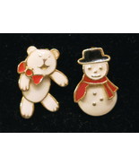 Pierced Earrings Berebi Teddy Bear &amp; Avon Snowman - A Unique Marriage ✿ - £15.46 GBP
