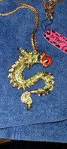New Betsey Johnson Necklace Dragon White Rhinestone Red Bead Oriental Co... - $14.99