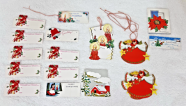 14+ Vintage Christmas Tags Red Flocked Plus Candy Canes Candles Angel Re... - $18.32