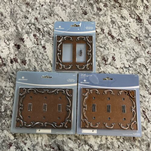 3 Brainerd Double Decorator Sponged Copper Plate Cover Triple Switch Toggle - $24.25