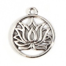 5 Lotus Charms Meditation Antiqued Silver Zen Open Flower Pendants 22mm - $5.73