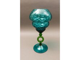 Empoli Italy MCM Peacock Teal Green Glass Draped Optic Footed Compote Bo... - $7,273.21 MXN