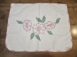 Vintage Cross-Stitch &amp; Embroidered Doily Pretty Spring Décor - $12.00