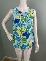 Talbots Women&#39;s Linen Tropical Coastal Floral Sleeveless Slit Neck Top S... - $22.76
