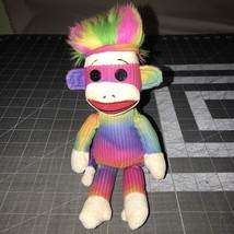 TY Beanie Babies Rainbow Sock Monkey 10 inch Stuffed Plush Animal Toy - $9.74