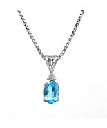 AFJewels 14K White Gold Genuine Oval Blue Topaz Solitaire 0.02 ct Diamon... - $137.61