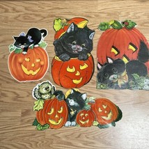 4 Halloween Die Cut Pumpkin Black Velvet Cat Paper Decorations Eureka Hallmark - £34.73 GBP