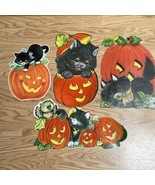4 Halloween Die Cut Pumpkin Black Velvet Cat Paper Decorations Eureka Ha... - £34.27 GBP