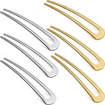 6 Pieces French Hair Pins Simple Metal U Shaped Hairpins Gold Hair Fork Sticks 2 - £9.41 GBP