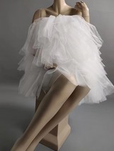 White High Low Tulle Dress Boho Wedding Midi Puffy Multi Layered Tulle Skirts image 6