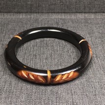 Carved BAKELITE Bangle Bracelet Vintage Black Mottled Golden-Brown  - $95.00