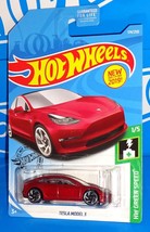 Hot Wheels New For 2019 HW Green Speed #174 Tesla Model 3 Mtflk Dark Red w/ RA6s - £11.19 GBP