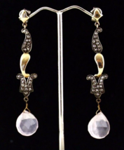 NATÜRLICHER ROSENQUARZ TRÄNEN TROPFEN DIAMANT 18K GOLD 925 SILBER... - $370.60